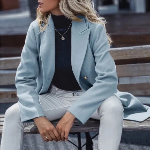 Classic button double breast trench pea coat Jacket - Picture 5 of 11